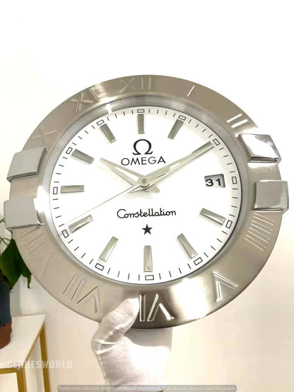 Omega Premium Silent Wall Clock Analog Silver With White Dial Quartz Dated Clock OG-WC-905