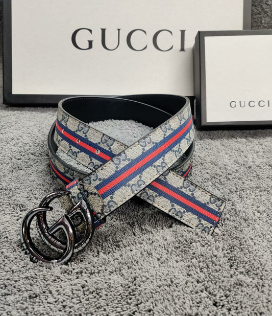 Gucci Brown And Red Leather Formal Men's Women's Waist Belt GC-MULTI-007 For Man Woman Or Girl Formal GG Silver Black Buckle Gift Belt