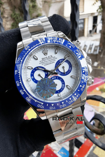 ROLEX Ceramic COSMOGRAPH Daytona Automatic Blue Chronograph White Dial Watch With Stainless Steel Strap Men's Watch RLX-B116500BC