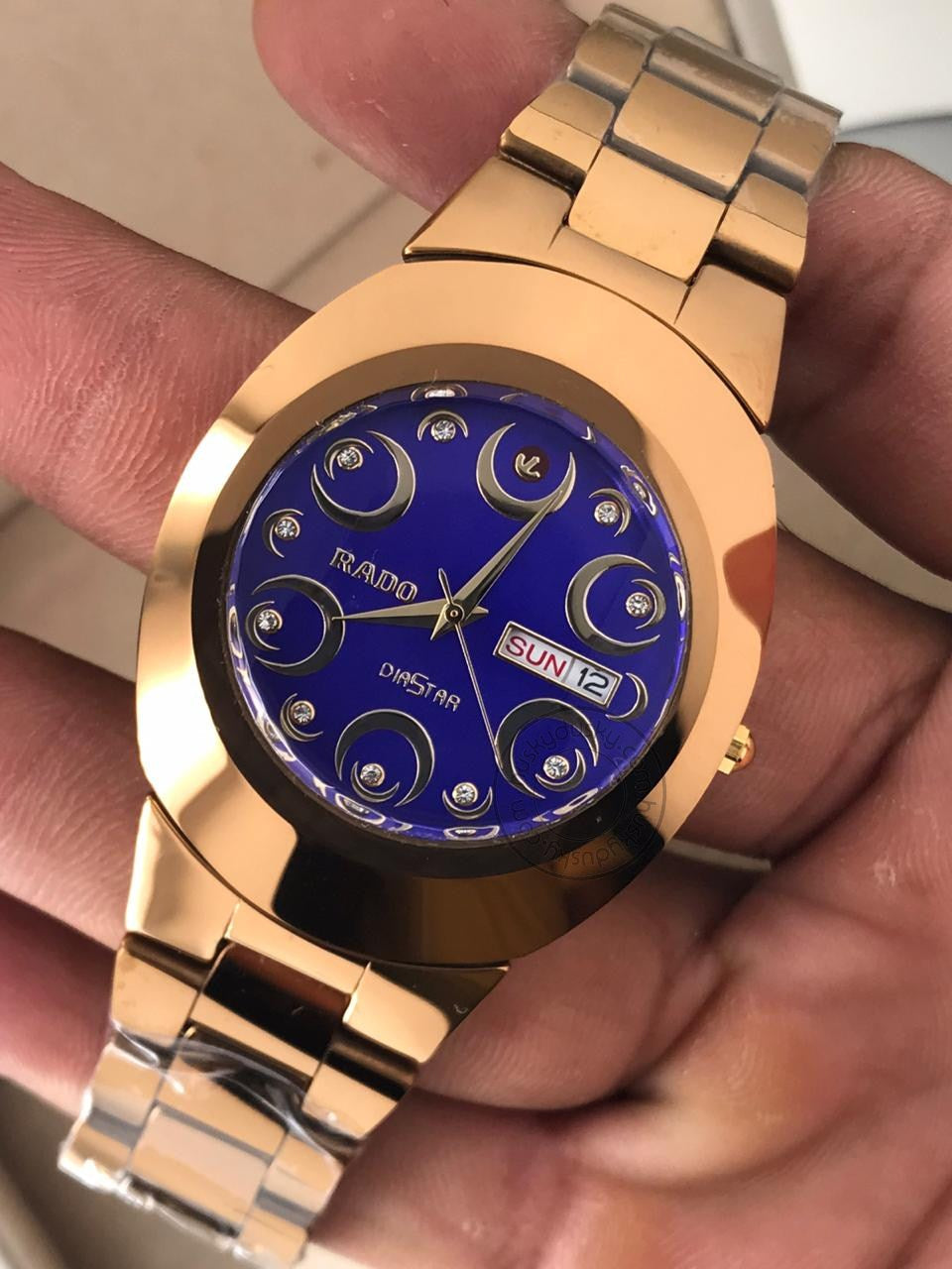 RADO Diastar Day-Date Blue dial With Gold Strip Mens Watch Gift R1244