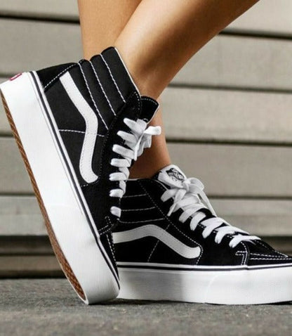 Vans Unisex Sk8-Hi Leather Sneakers Black/White For Men's Or Women's