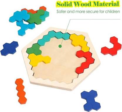 Wooden Hexagon Puzzle for Kids, Brain Teaser Pack Of 1  (18 Pieces)