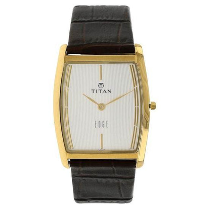 Titan Classique Analog Champagne Silver Dial Brown Leather Strap Watch NM1521YL08