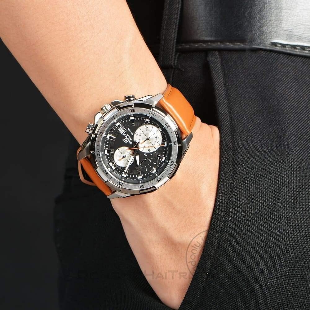 Casio Edifice Chronograph Orange Tan Black Dial Men's Watch Efr 539L 1Bv