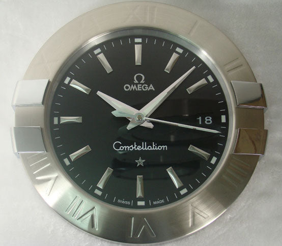 Omega Premium Silent Wall Clock Silver With Black Dial Analog Quartz Dated Clock OG-WC-903