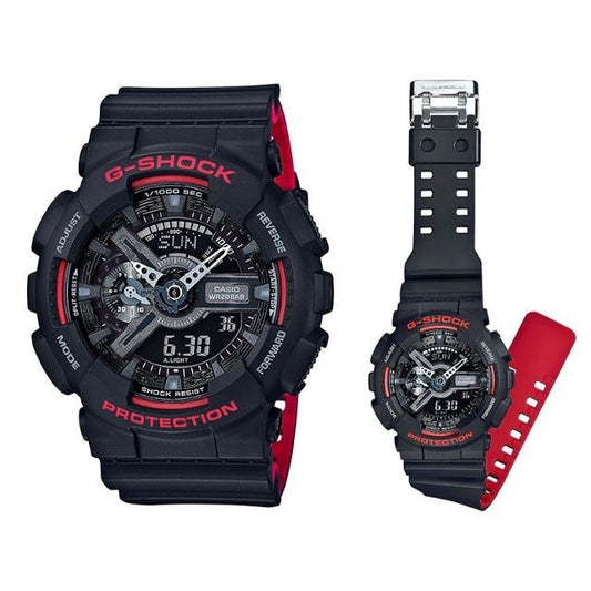 Casio G-Shock Analog Digital Resin Black Red Strap Ga110Hr-1Acr Multi Color Dial Day Date Gift Watch Shock