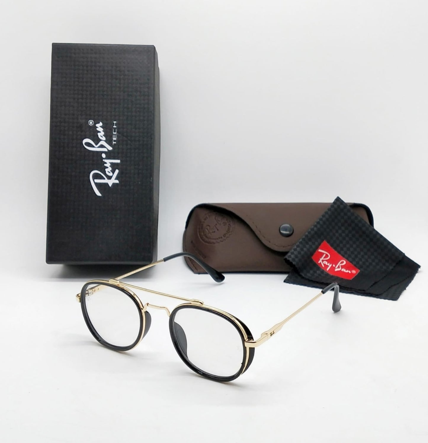 Rayban Brand New stylish Men's And Women's Sunglass Heavy Quality Transparent Glass And Golden Frame RB-1106