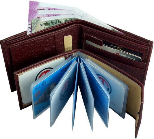 Brown Genuine Leather Two Fold Colorful Wallet