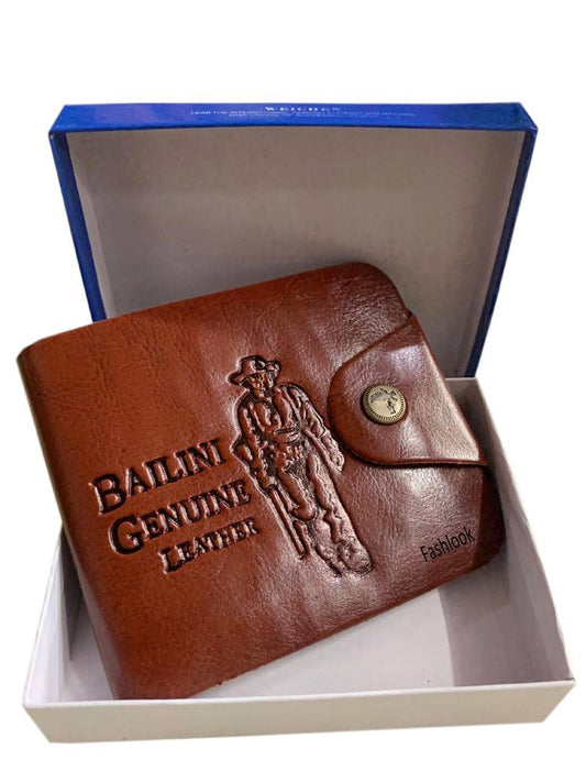 Tan Genuine Leather Three Fold Colorful Wallet