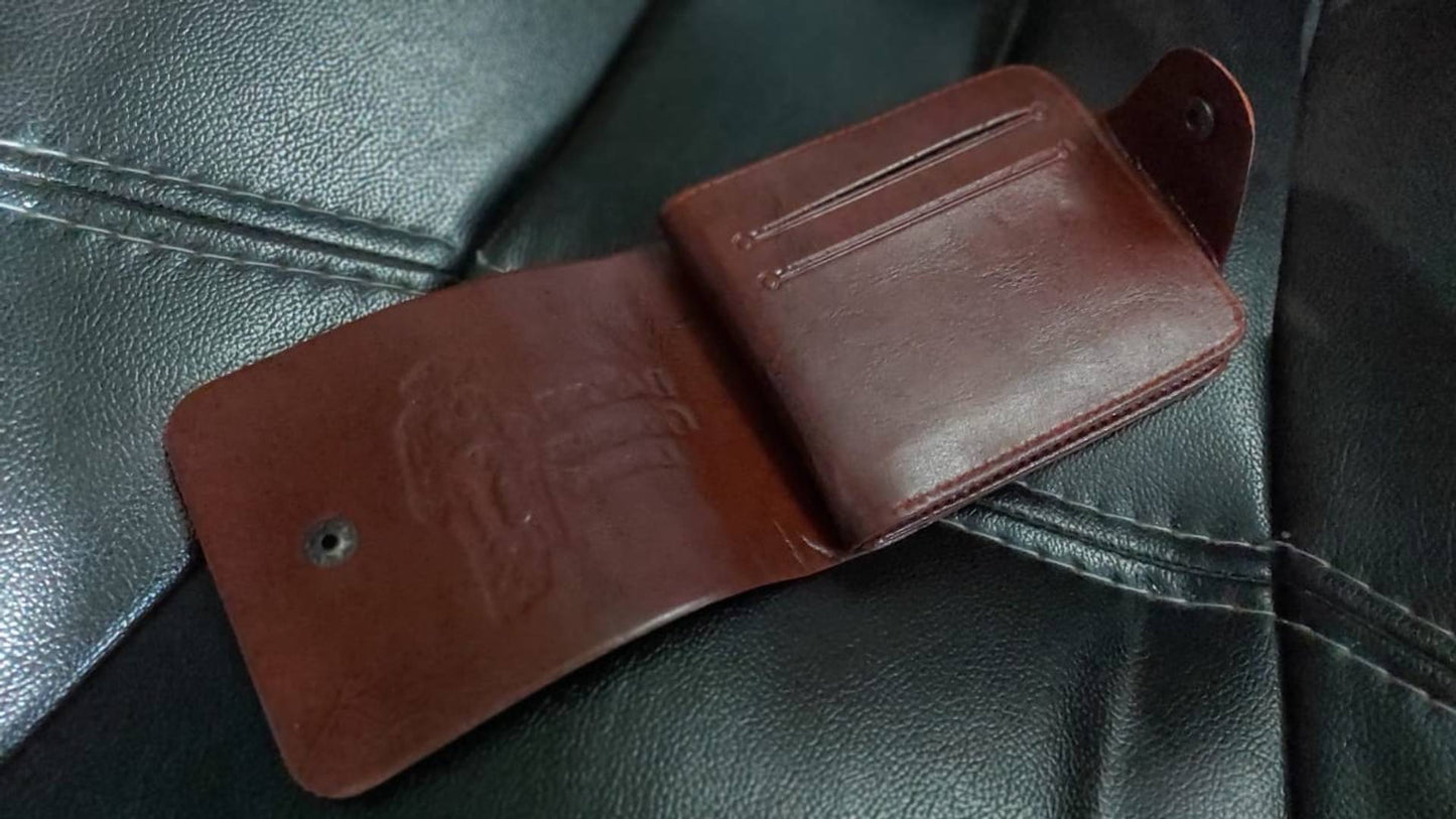 Elegant Brown Leather Solid Men's Two Fold Wallet