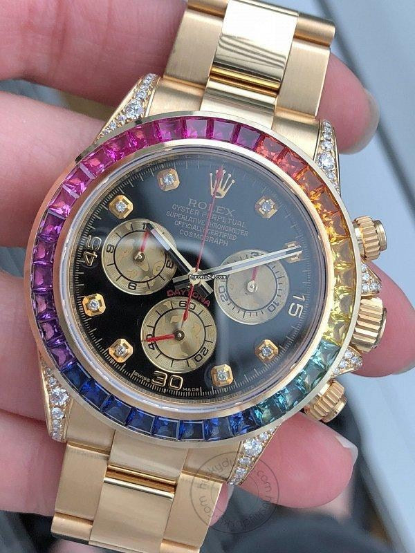 RLX Watch Rainbow Diamond Gold Metal Men's Watch for Man RLX-Rainbow