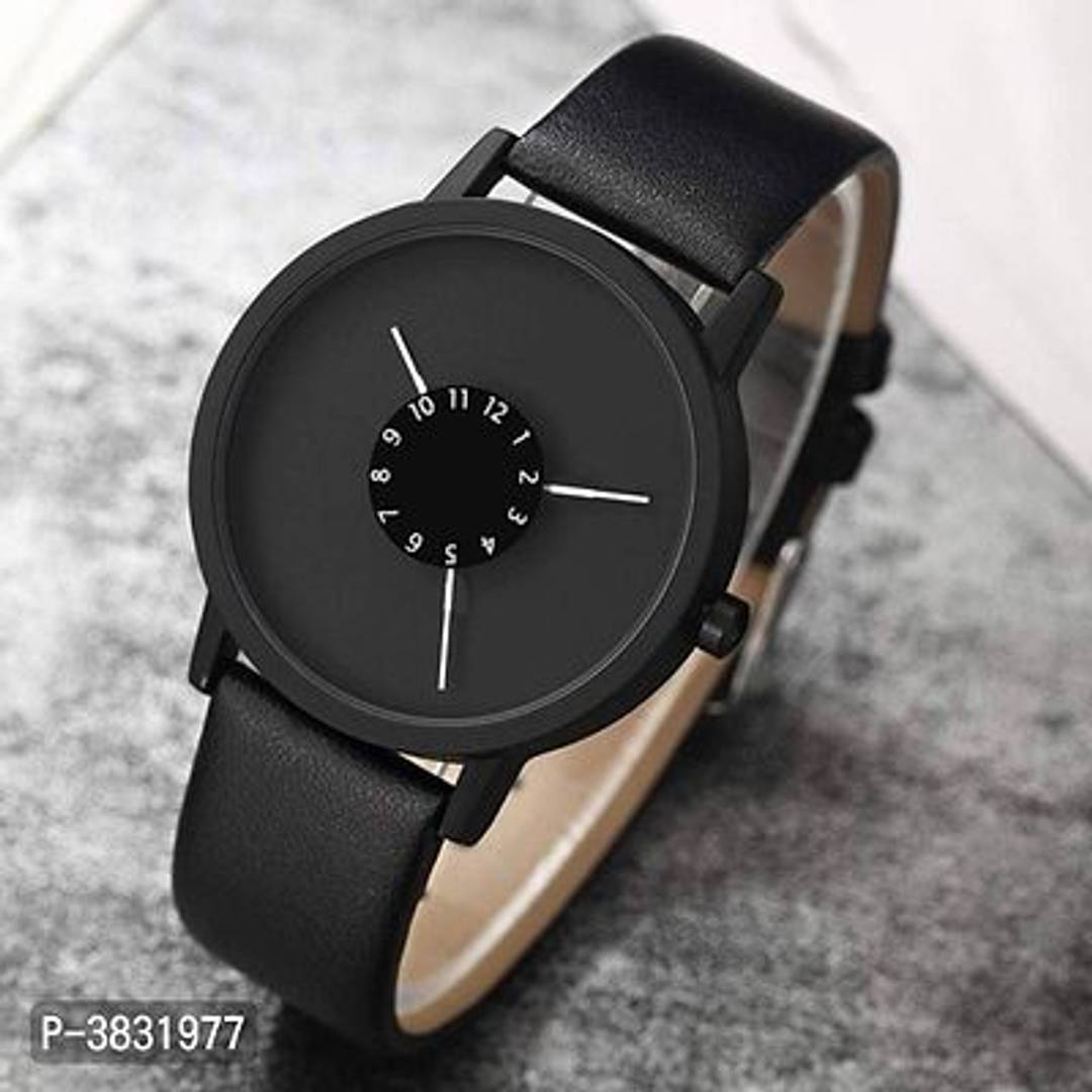 Black Synthetic Leather Wrist Watch For Men And Women