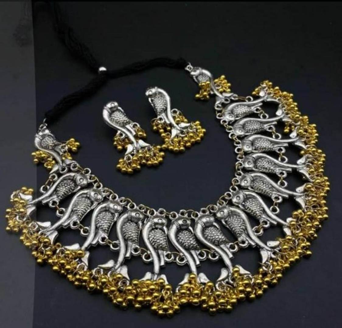 Latest Stylish Designer Oxidised Fish Necklace Set Great Quality