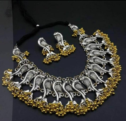 Latest Stylish Designer Oxidised Fish Necklace Set Great Quality