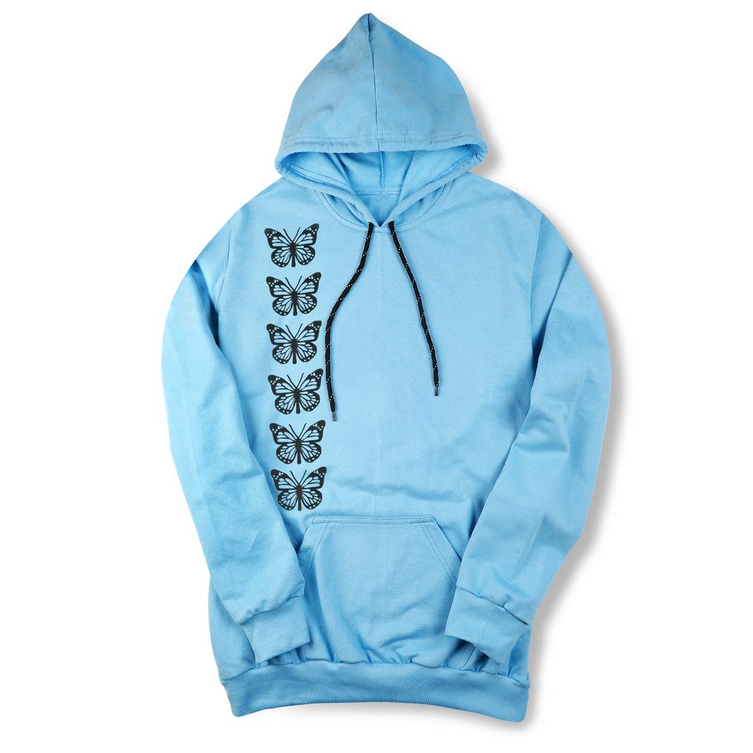 Stylish Blue Cotton Fleece Long Sleeves Printed Unisex Hoodies Unique Design Good Quality Material For Men