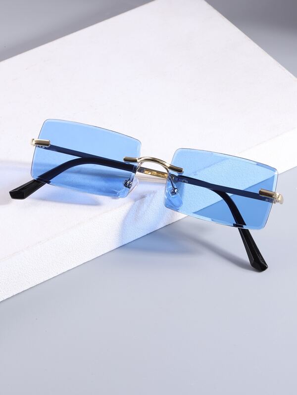 Marc Jacobs Latest Design Heavy Material Sky Blue Square Rimless lens And Black Stick Sunglass With Black Stick For Men's And Women's OR Girls MJ-903s_Best Stylist Sunglass