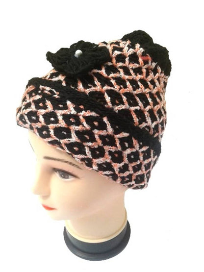 Women Knitted Woolen Black Color Cap (Pack of 1)