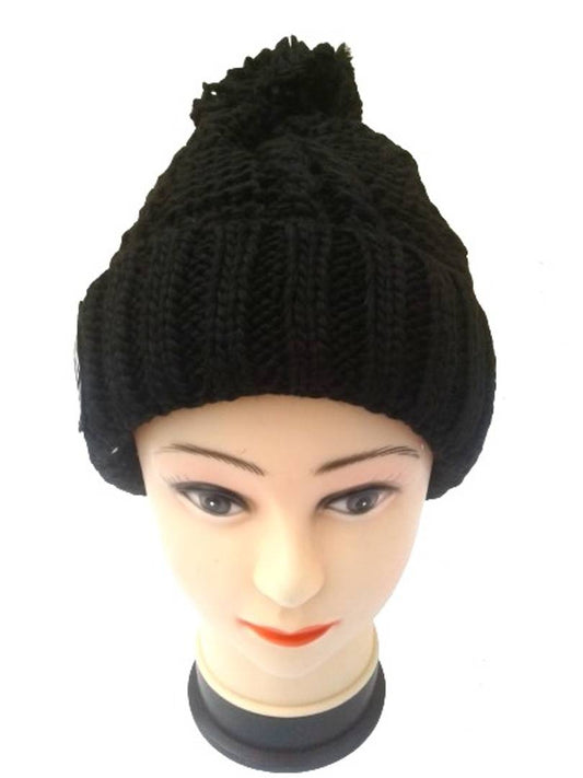 Women Knitted Woolen Cap (Black, Pack of 1)