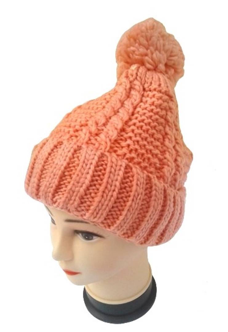 Women Knitted Woolen Cap (Peach, Pack of 1)