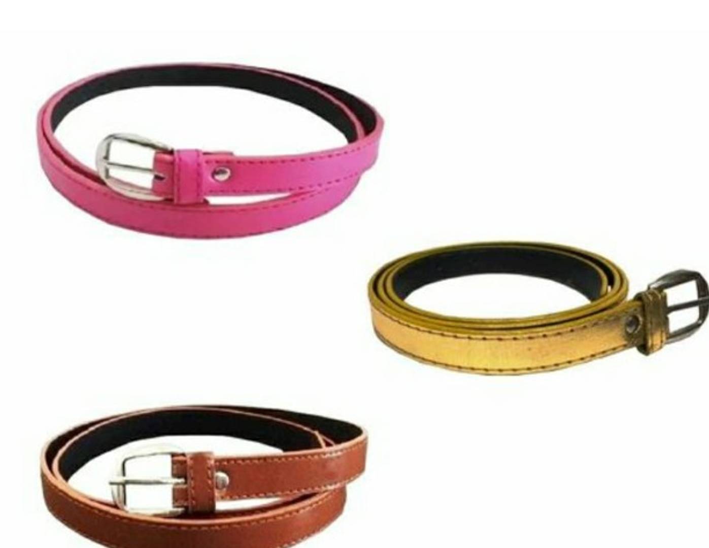 Woman Vegan Leather Belts, Colorful PU Belts for Women And Girls (Pack of 3)