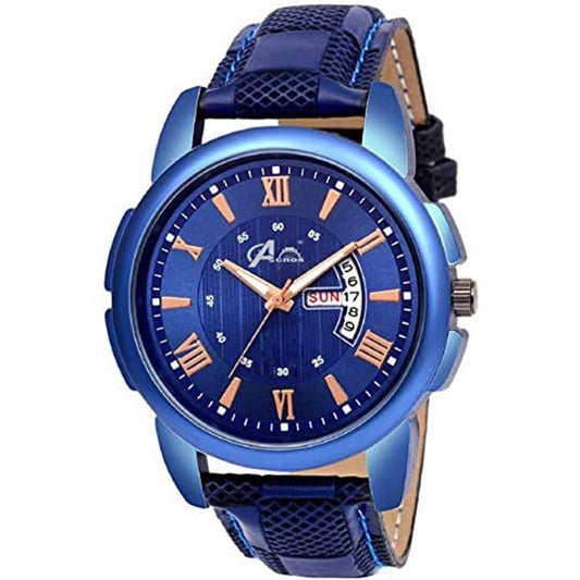 Acnos Blue Dial Blue Case Leather Date and Time Watch Combo for Pack of - 1 Product-7536377