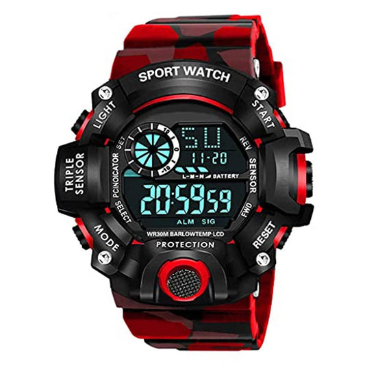 Acnos Brand - A Digital Watch Shockproof Multi-Functional Automatic 5 Color Army Strap Waterproof Digital Sports Watch for Men's Kids Watch for Boys Watch for Men Pack of 1 (1.RED)