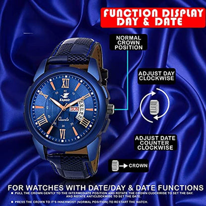 Espoir Analogue Blue Dial Day and Date Boy's and Men's Watch - CheckBlueRay0507 (Blue) Product-7678961
