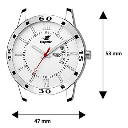 Espoir Exclusive Day  Date Display Analog White Dial Stainless Steel Men's Watch - WDD0507, Medium