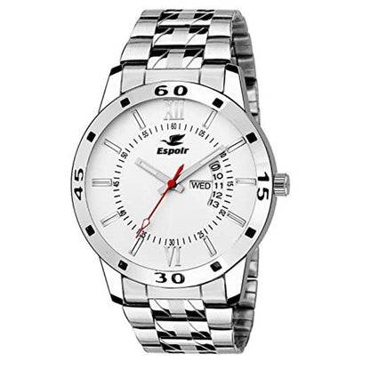 Espoir Exclusive Day  Date Display Analog White Dial Stainless Steel Men's Watch - WDD0507, Medium