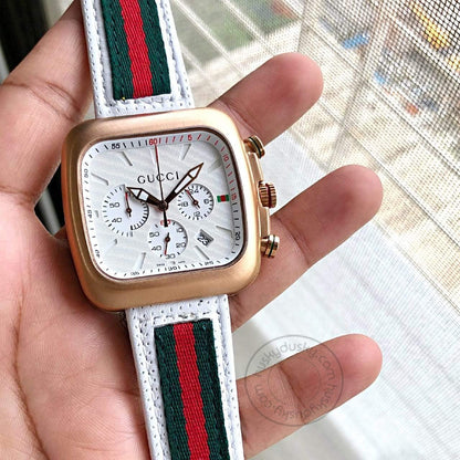 Gucci Chronograph Multi Color Strap Men's Watch For Man GC WHT 07 White Dial Date Gift Watch