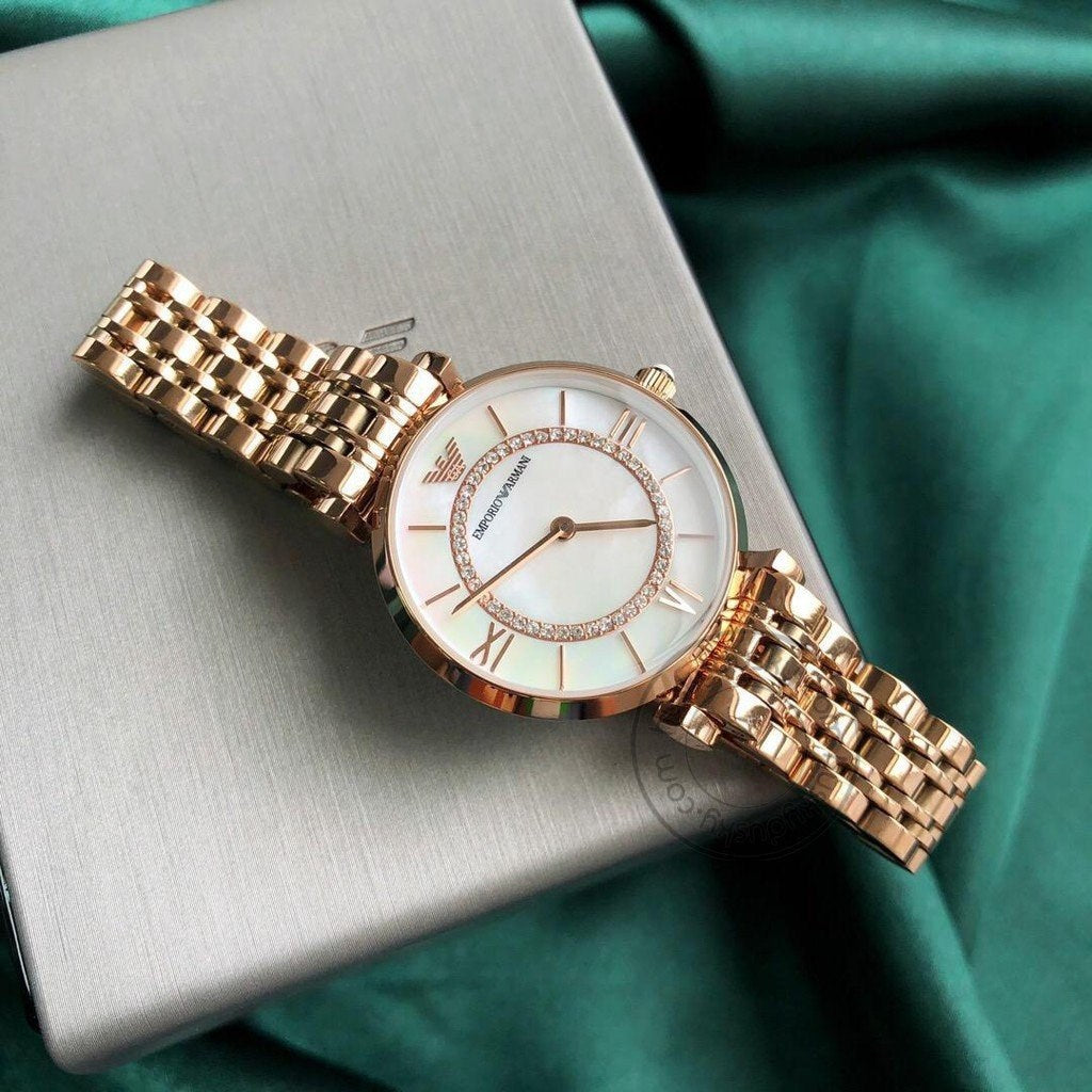 Emporio Armani Watch AR1909 Silver Dial Golden Strap For Women-Best gift