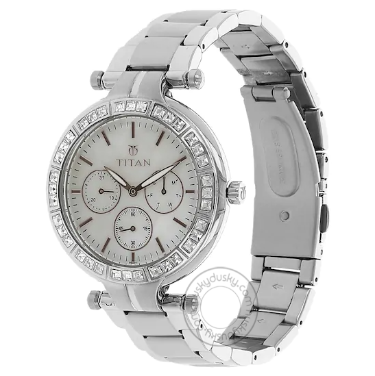 Titan Mother of Pearl Dial Silver Stainless Steel Strap Women's Watch 9965SM01J