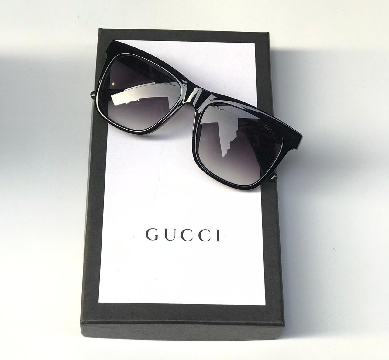 Gucci Black Shaded Glass Square Sunglasses For Man GU-111 Black Frame & Black Stick Gift Sunglass