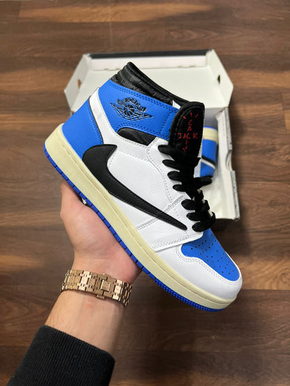 Fragment Design x Travis Scott x Air Jordan 1 Retro High OG SP Sail Black Military Blue DH3227-105