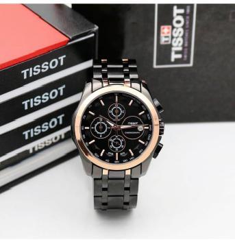 Tissot Chronograph Black Strap Men's Watch for Man Black Rose Gold Black Dial 1853 - Gift TS-BB-01