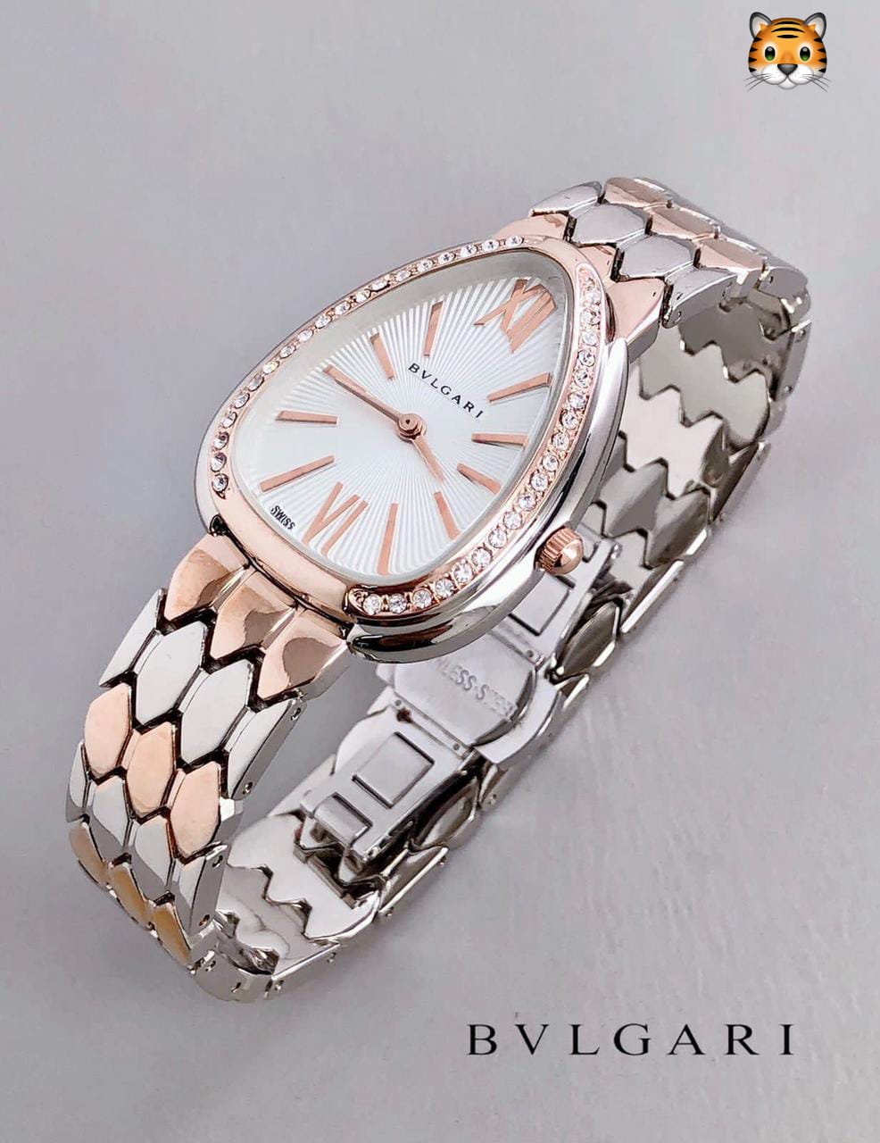 Bvlgari Branded Analog Watch With Silver Metal Case & Strap Watch With White Dial Designer Rose Gold Multicolor Strap Watch For Girl Or Woman-Best Gift Date Watch-BV-103456