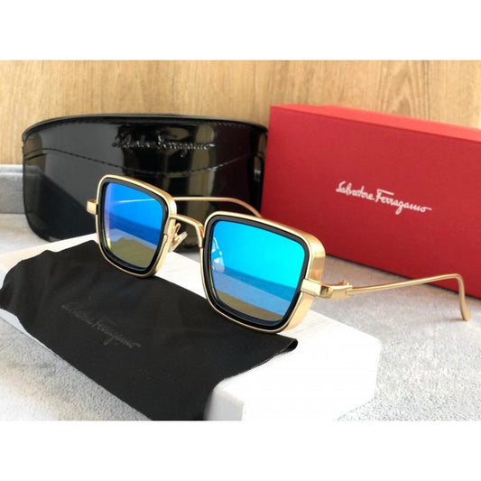 Salvatore Ferragamo Multicolor Mirror Blue Latest Rectangular Unisex Shade Glass Men's Square Sunglass for Men's SF-38 Gift Sunglass