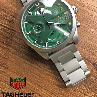 Tag Heuer Grand Carrera Cr7 1887 Green Chronograph Multi Dial Stainless Steel Th-Slv-Grn Men's Watch For Man - Gift
