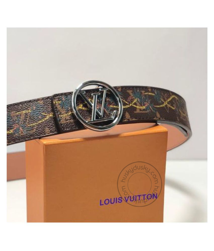 Louis Vuitton White Grey Leather Men's Women's LV-BLT-39 Waist Belt for Man Woman or Girl Silver LV Buckle Gift Belt