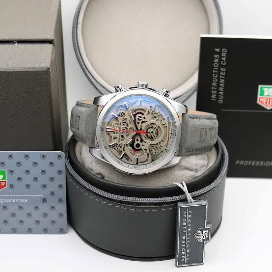Tag heuer CR7 Diagno Grey Chronograph Multi Dial Leather Mens TAG-CAR2110-SILVER Watch for Man - Gift