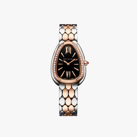 Bvlgari Branded Analog Watch With Silver Metal Case & Strap Watch With Black Dial Designer Multicolor Rose Gold Strap Watch For Girl Or Woman-Best Gift Date Watch- BV-103450
