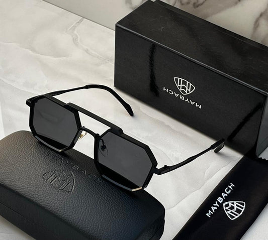 Maybach Stylish Black Frame Black Lens Sunglasses For men's New Trending Stylish With Thin Stripe MB-7828