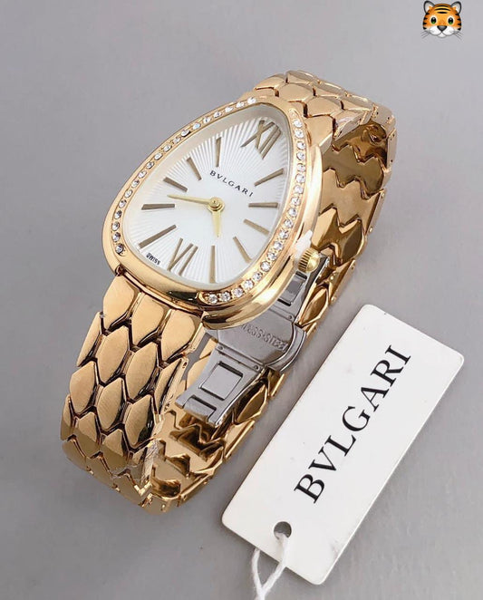 Bvlgari Branded Analog Watch With Gold Color Metal Case & Strap Watch With Designer Strap Watch For Girl Or Woman-Best Gift Date Watch- BV-103147