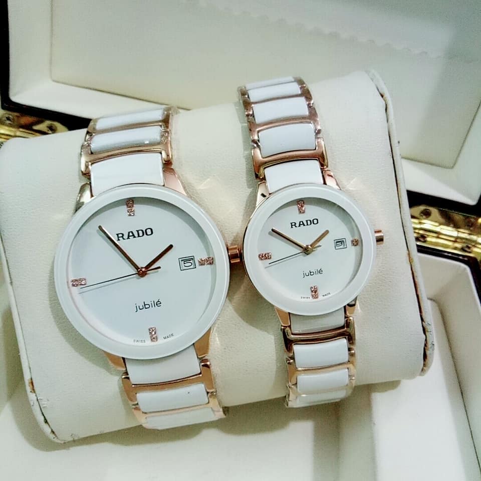 Rado Ceramic White Couples Dated White Dial Color White Ceremic Multicolor Strap RD-CPL-11 Luxury Watch For Couples Watch- Best For Couples
