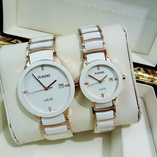 Rado Ceramic White Couples Dated White Dial Color White Ceremic Multicolor Strap RD-CPL-11 Luxury Watch For Couples Watch- Best For Couples