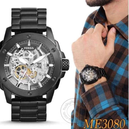 Fossil Skeleton Black Chronograph Automatic Mens Watch ME3080 Formal Casual Metal Watch for Man