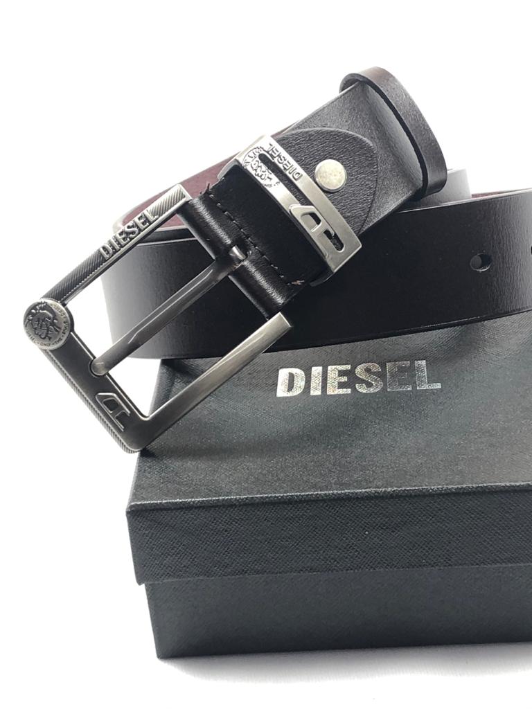 Diesel Black Color Plain Leather Formal Men's Women's Waist Belt For Man Woman Or Girl Formal Buckle Gift Belt DZ-790