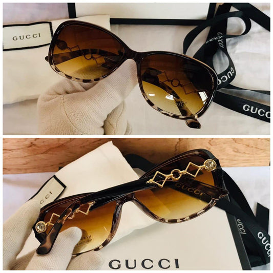 Gucci Golden color Cheetah Frame Glass Man's Women's Sunglass GC-247 Silver & Black Stick Gift Sunglass