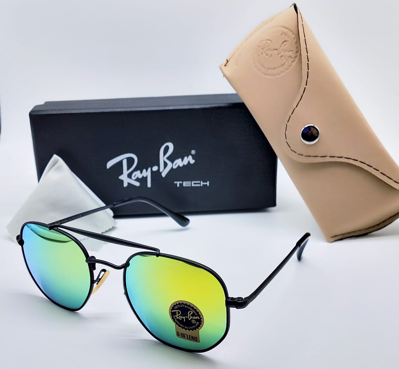 Rayban Brand New stylish Men's Sunglass Heavy Quality Light Green Color Glass With Black Frame RB-1113