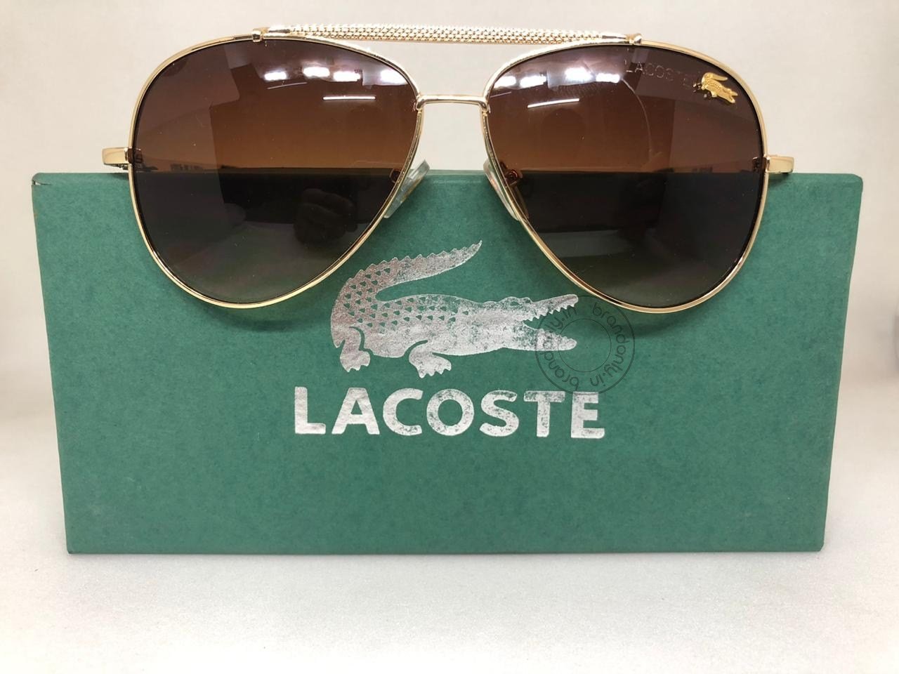 Lacoste Brown Color Glass Men's Women's Sunglass For Man Woman Or Girl Ls-Prg-10 Golden Black Stick Frame Gift Sunglass LS-PRG-10